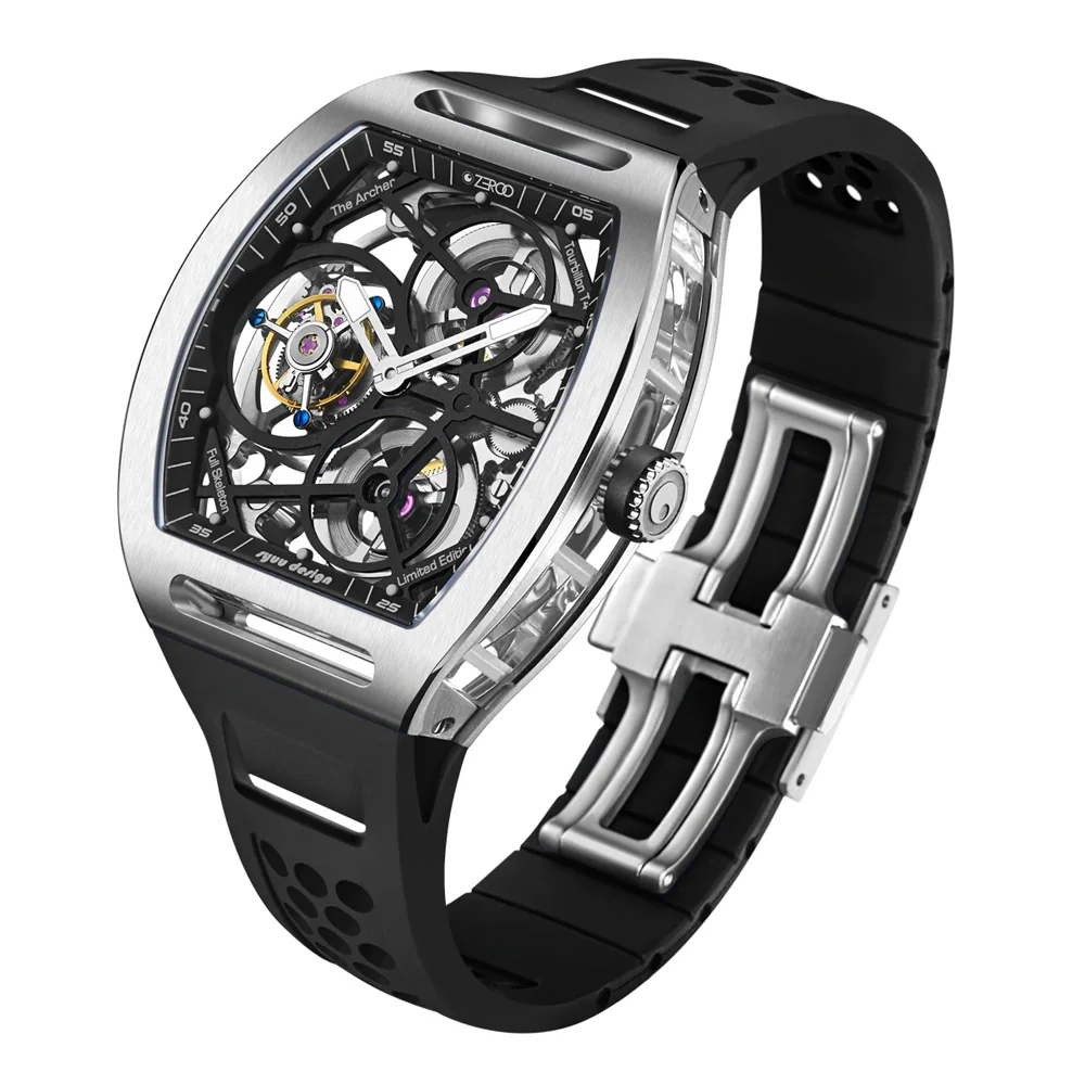 Zeroo Time T4 The Archer Full Skeleton Tourbillon Watch in Steel and Black - Image 2