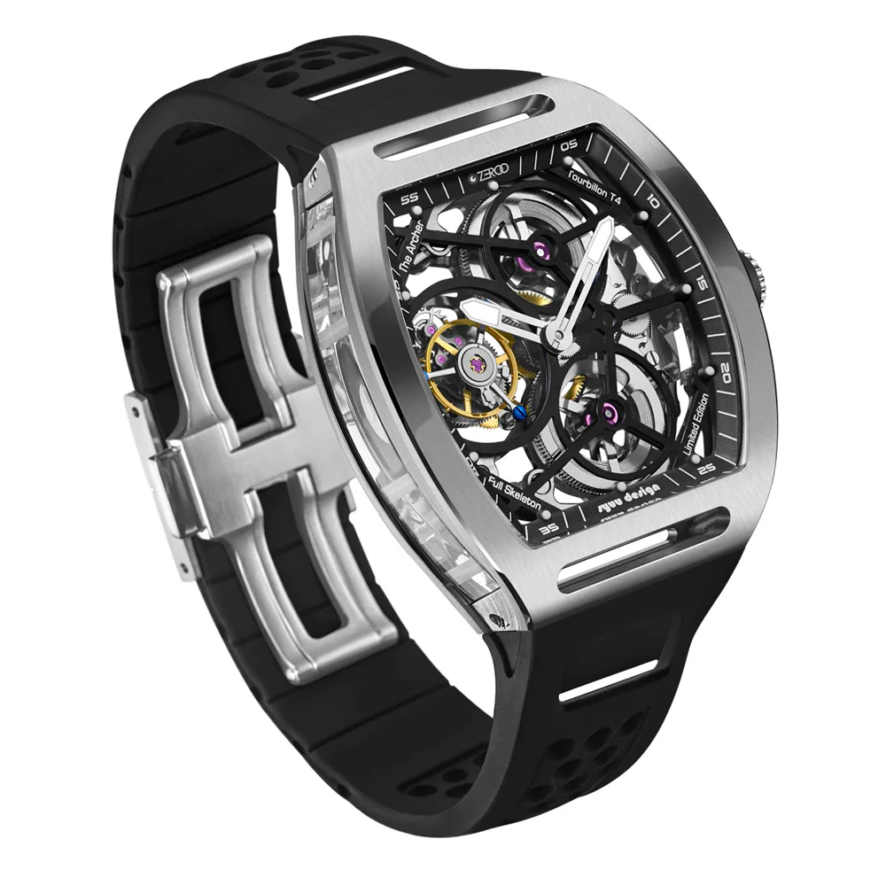 Zeroo Time T4 The Archer Full Skeleton Tourbillon Watch in Steel and Black - Image 3