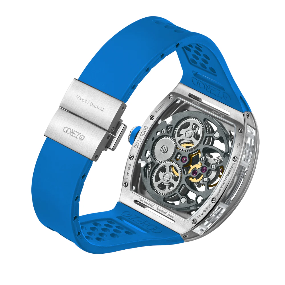 Zeroo Time T4 The Archer Full Skeleton Tourbillon Watch in Steel and Light Blue - Image 4