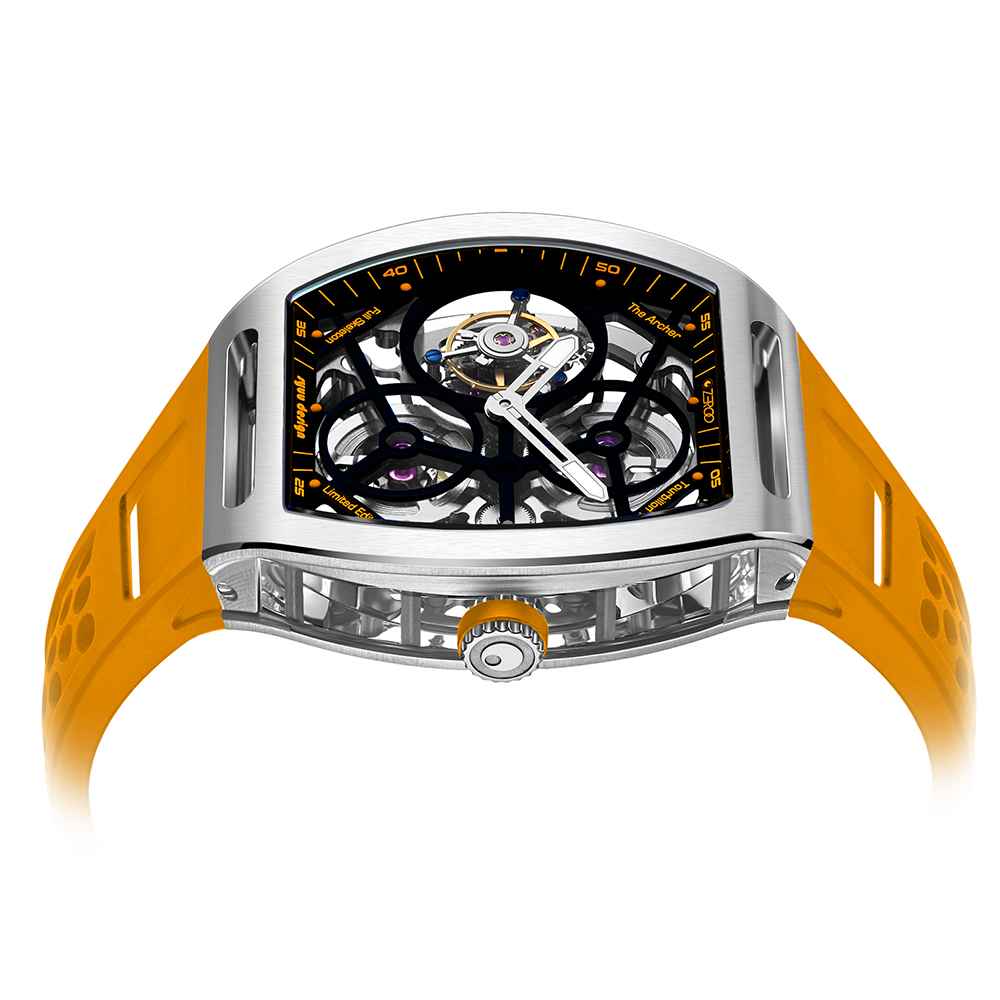 Zeroo Time T4 The Archer Full Skeleton Tourbillon Watch in Steel and Orange - Image 5