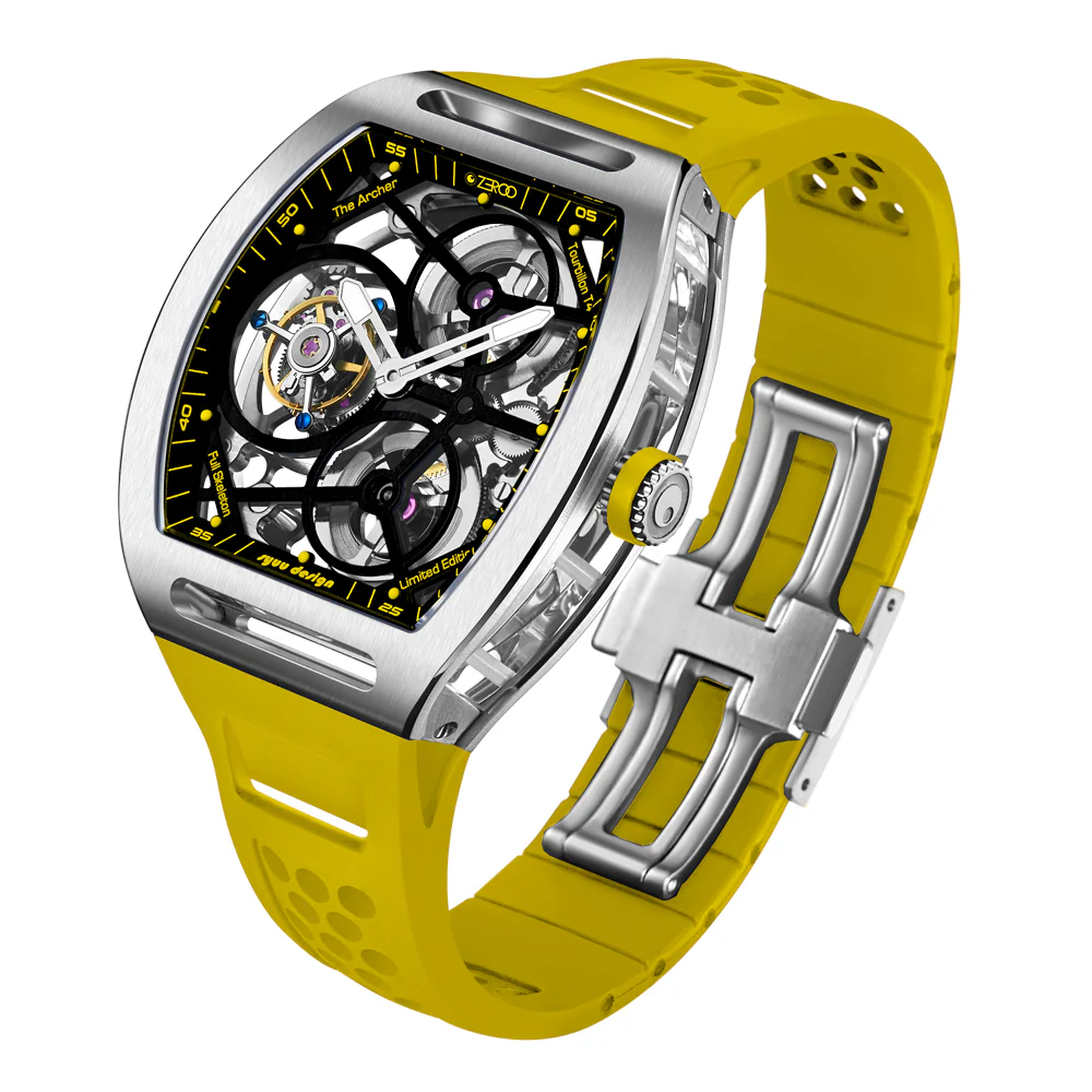 Zeroo Time T4 The Archer Full Skeleton Tourbillon Watch in Steel and Yellow - Image 2