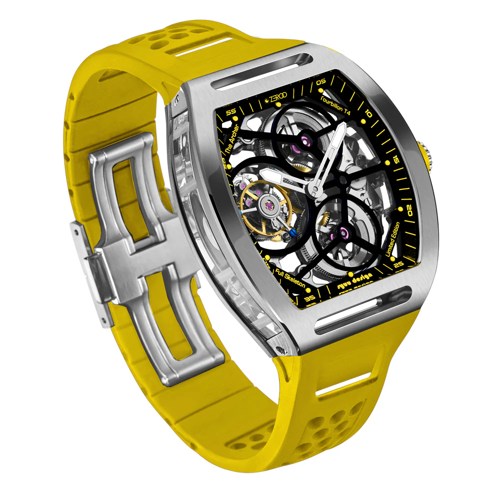 Zeroo Time T4 The Archer Full Skeleton Tourbillon Watch in Steel and Yellow - Image 3