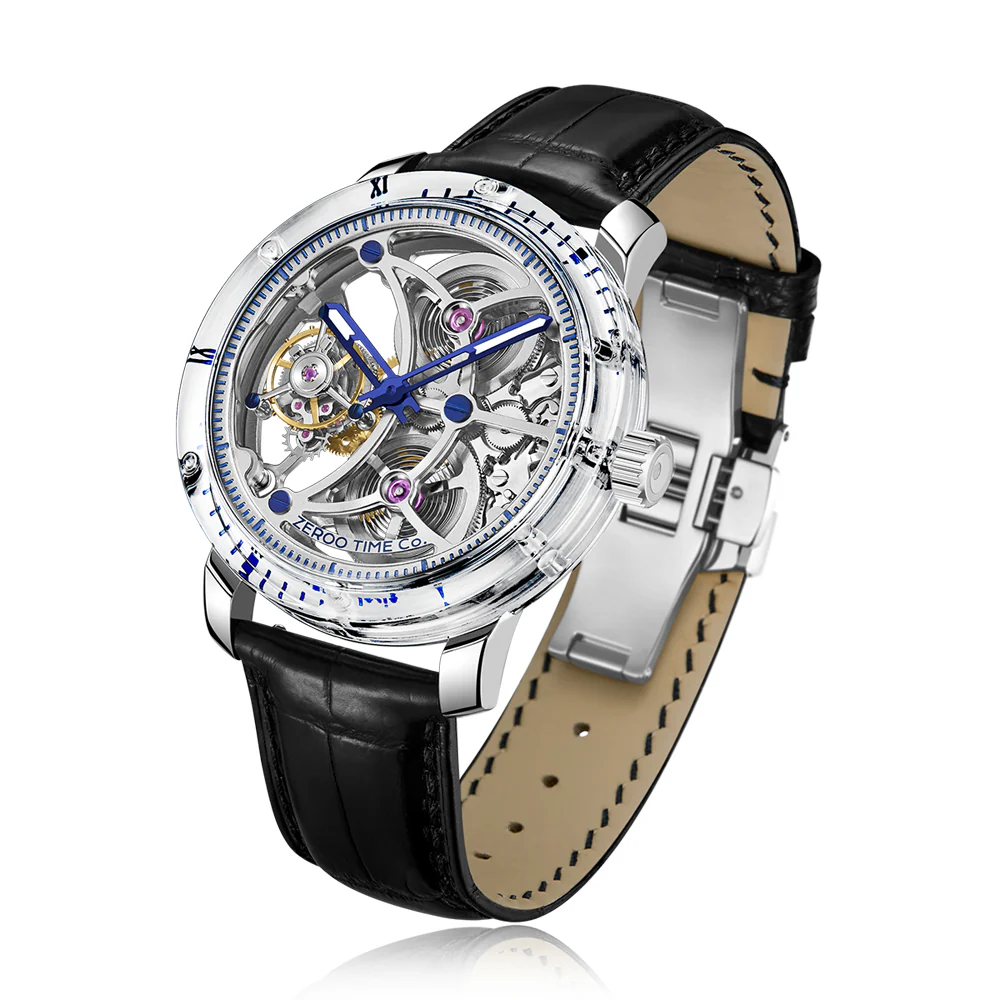 Zeroo Time T5 The Archer Full Skeleton Tourbillon Watch in Steel and White - Image 2