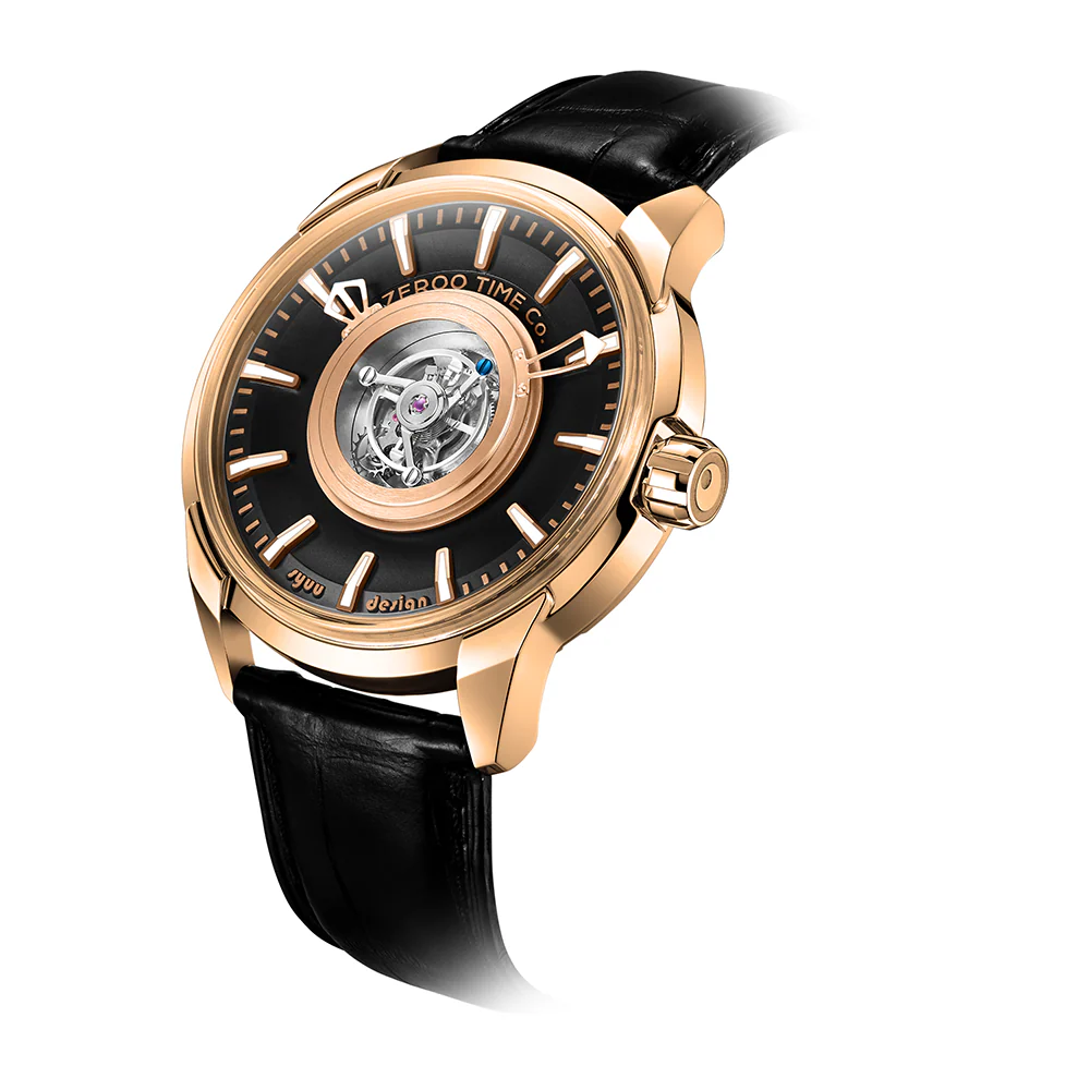 Zeroo Time T6 The Quaser Center Tourbillon Watch in Rose and Black - Image 2