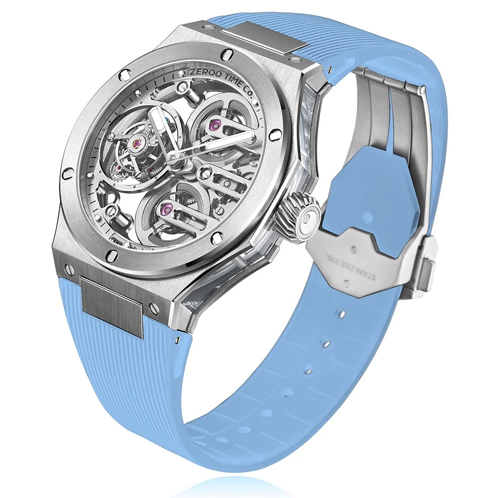 Zeroo Time T8 The Orion Full Skeleton Tourbillon Watch in Steel and Blue - Image 2