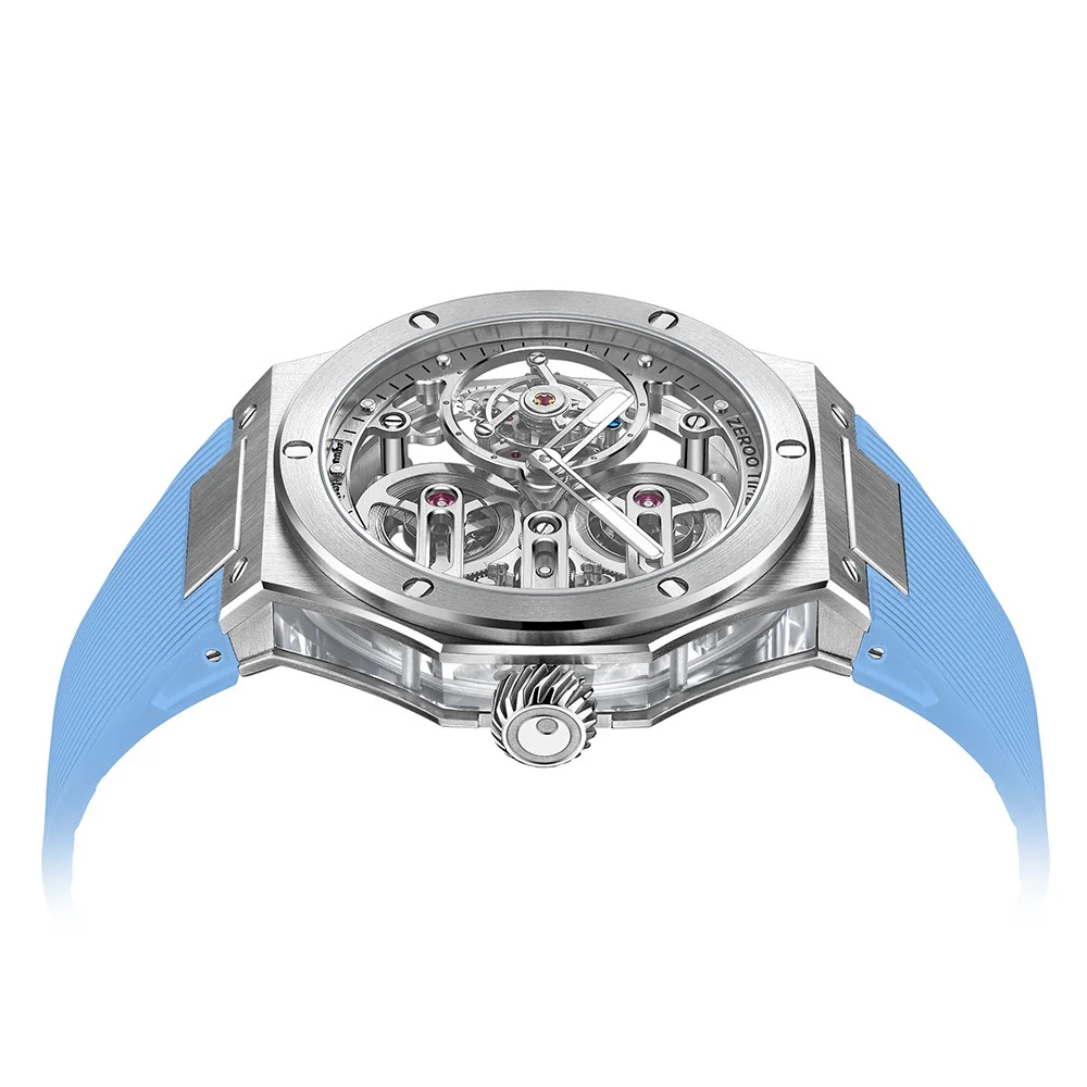 Zeroo Time T8 The Orion Full Skeleton Tourbillon Watch in Steel and Blue - Image 4