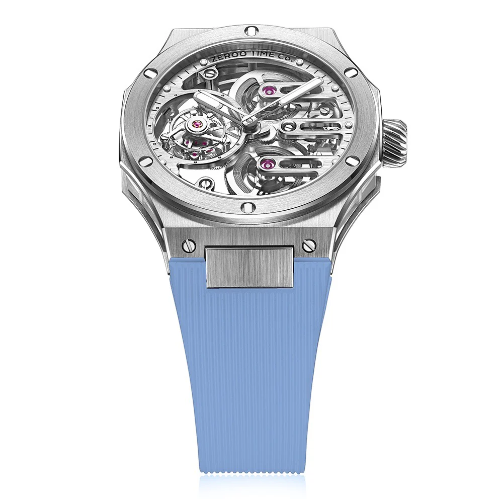 Zeroo Time T8 The Orion Full Skeleton Tourbillon Watch in Steel and Blue - Image 5