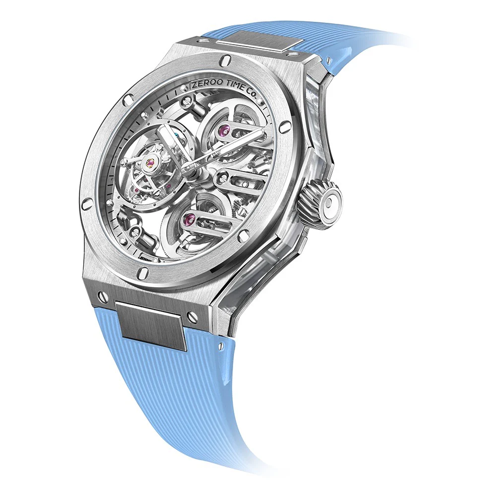 Zeroo Time T8 The Orion Full Skeleton Tourbillon Watch in Steel and Blue - Image 6