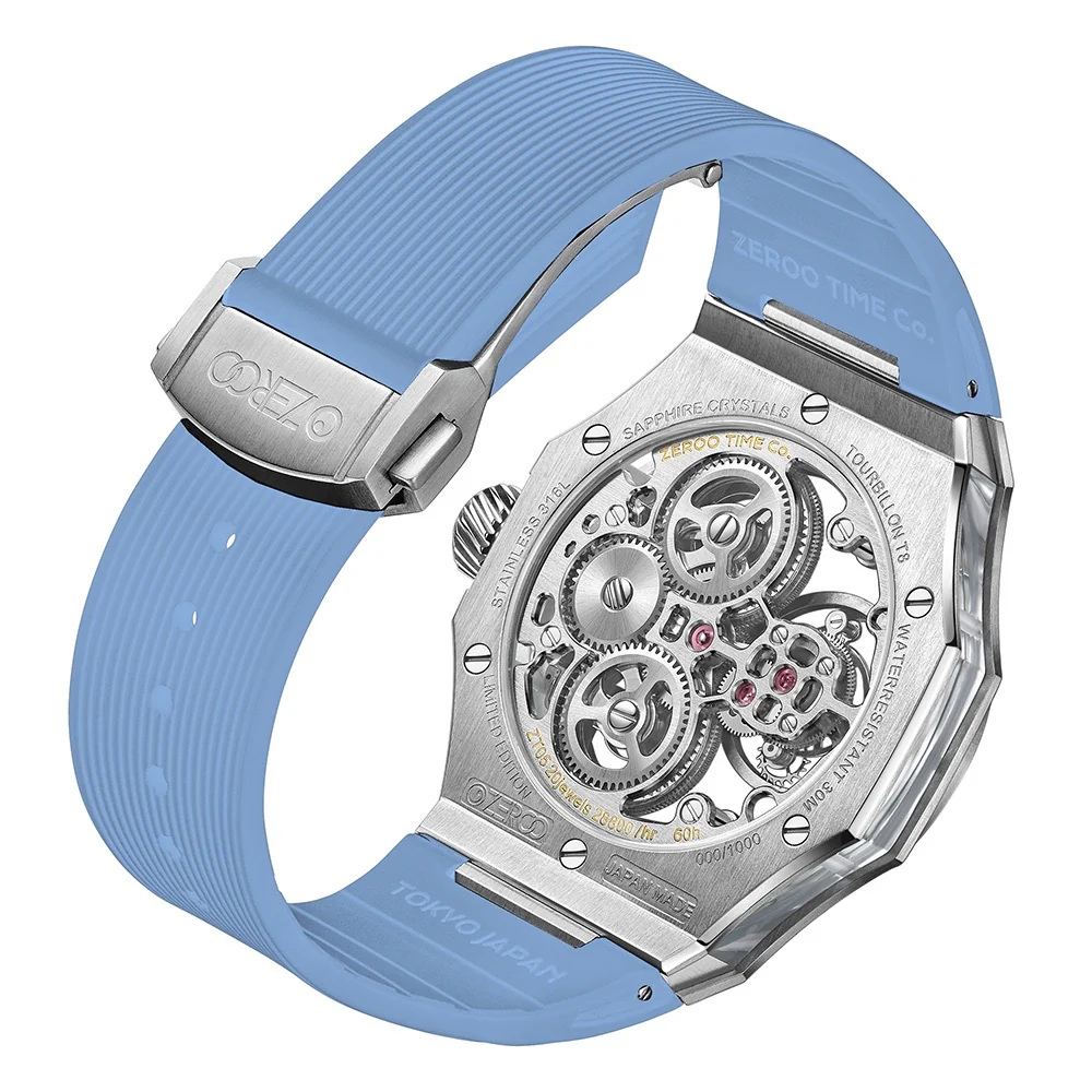 Zeroo Time T8 The Orion Full Skeleton Tourbillon Watch in Steel and Blue - Image 7