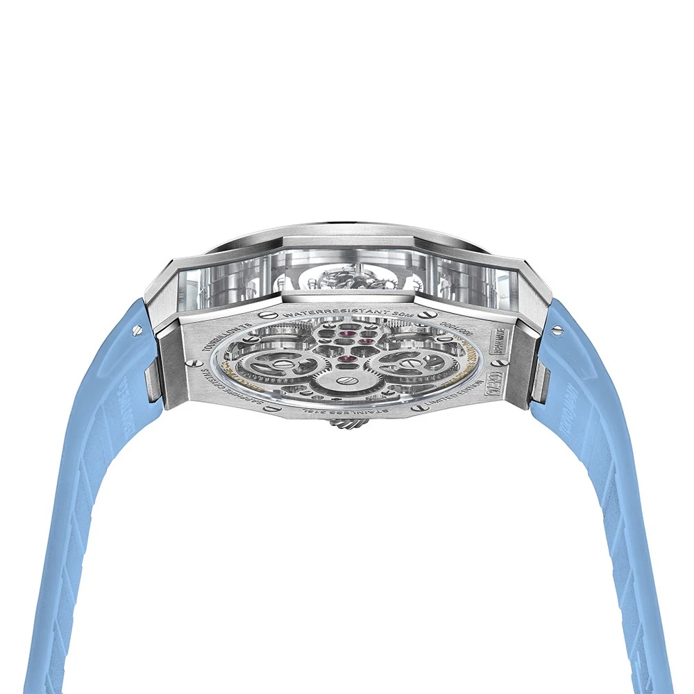 Zeroo Time T8 The Orion Full Skeleton Tourbillon Watch in Steel and Blue - Image 8