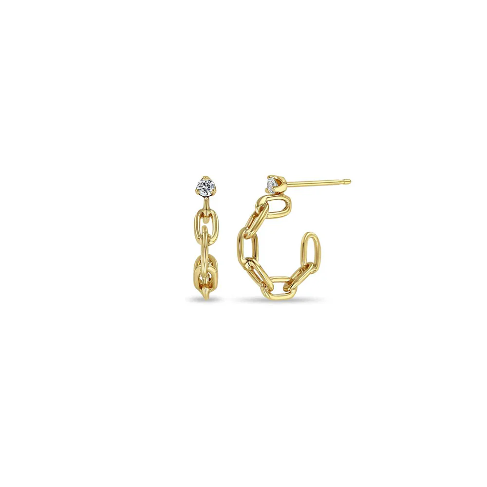 Zoe Chicco 14K Yellow Gold Diamond Oval Link Hoop Earrings