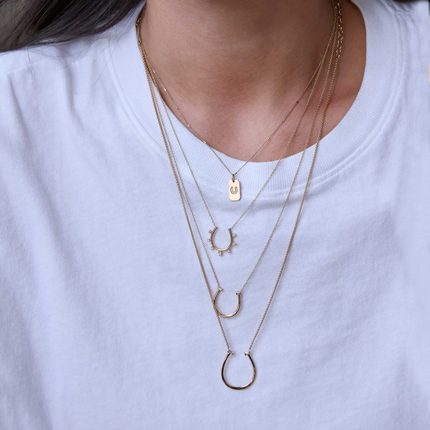 Zoe Chicco 14K Yellow Gold Graduating Prong Diamond Horseshoe Necklace - Image 2