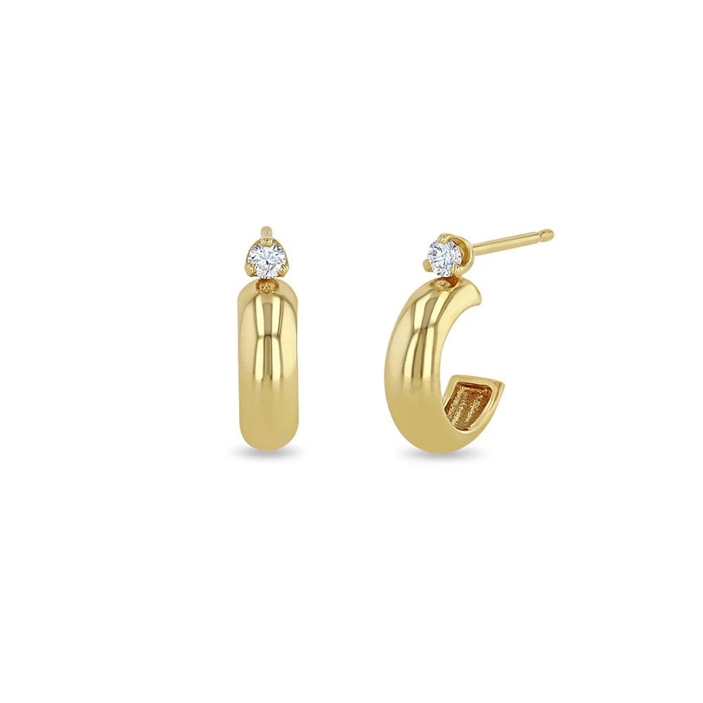 Zoe Chicco 14K Yellow Gold Prong Diamond Chubby Huggie Hoop Earrings