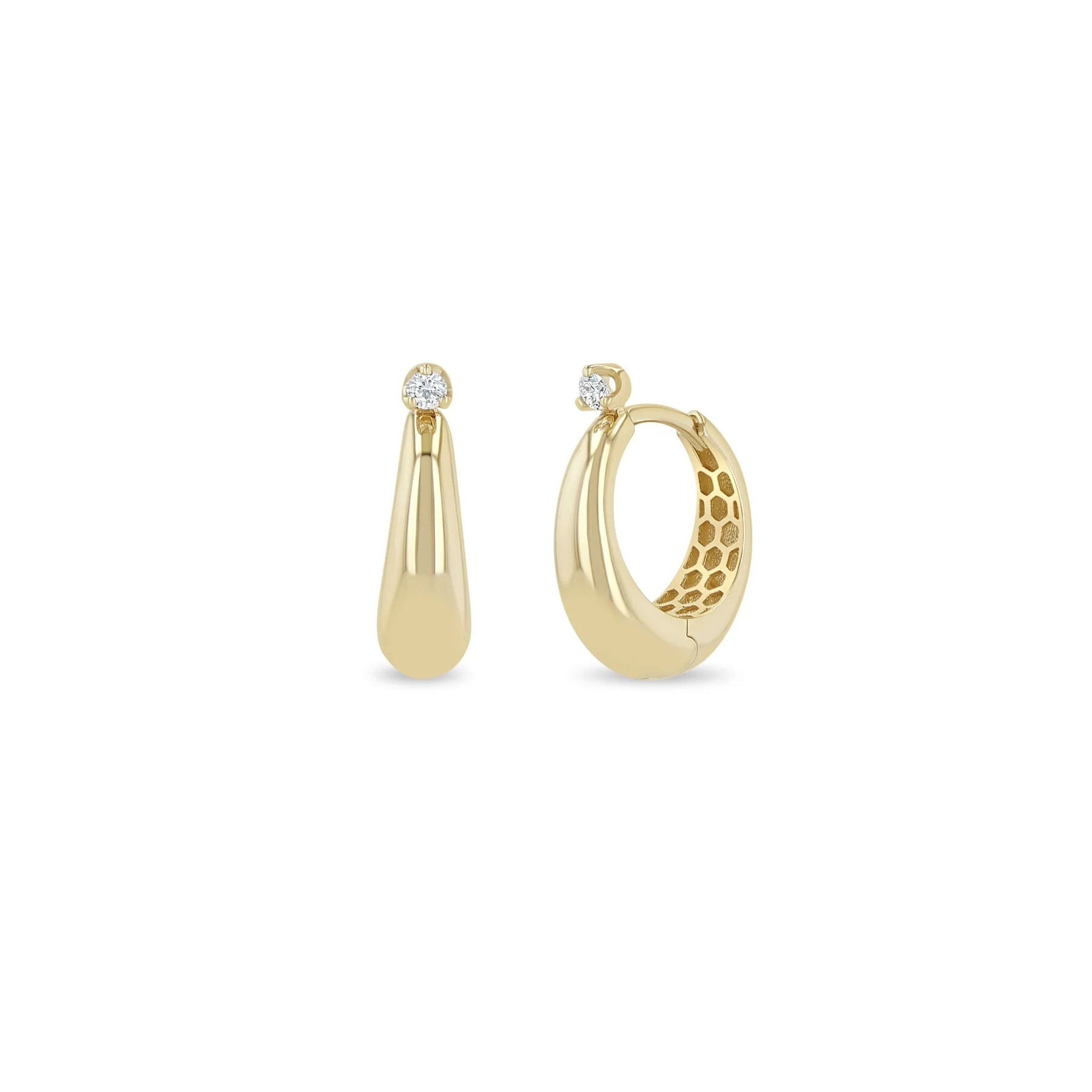 Zoe Chicco 14K Yellow Gold Prong Diamond Tapered Dome Hinge Hoop Earrings