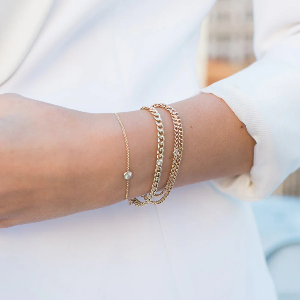 Zoe Chicco 14K Yellow Gold Small Curb Chain Diamond Bracelet - Image 2