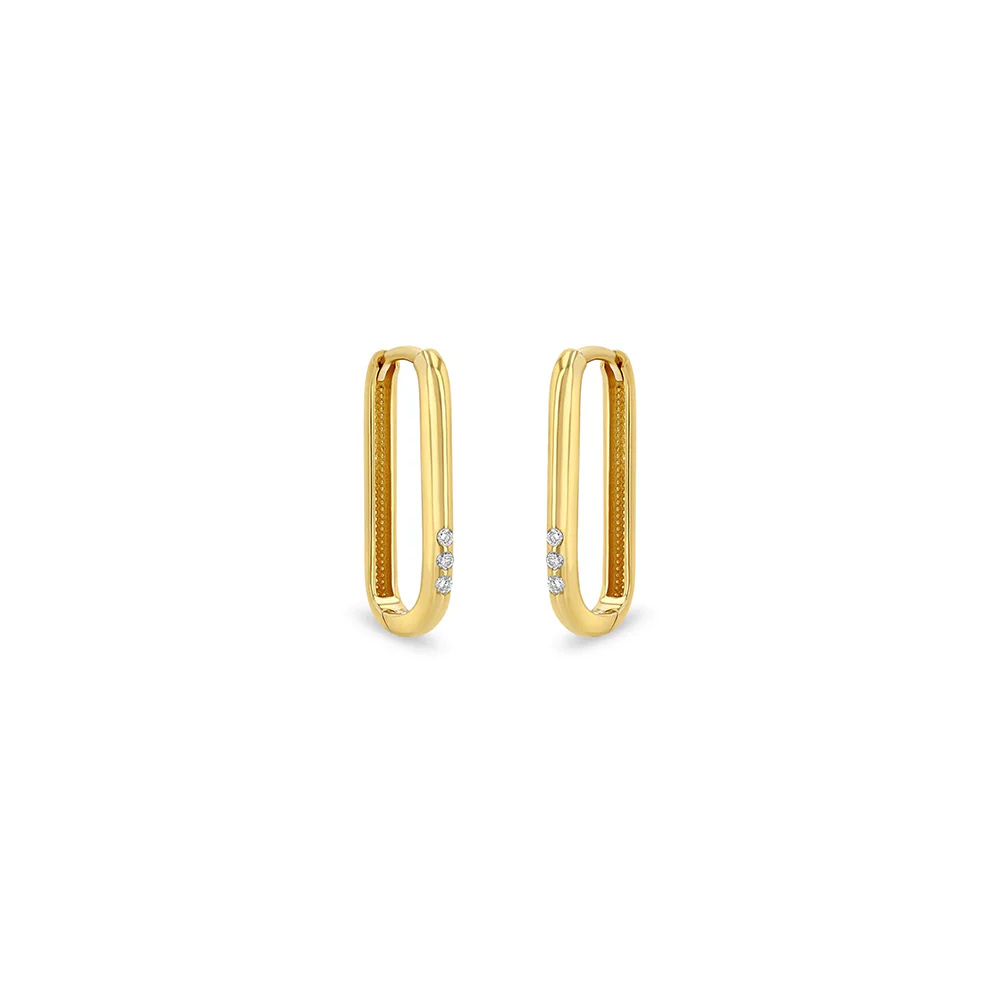 Zoe Chicco 3 Diamond Thick Large Oval Hinge Hoops