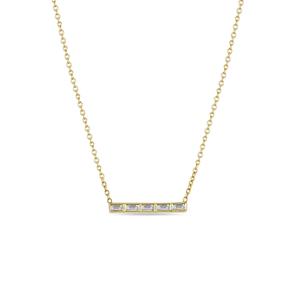 Zoe Chicco 5 Channel Set Baguette Diamond Bar Necklace 14K Yellow Gold