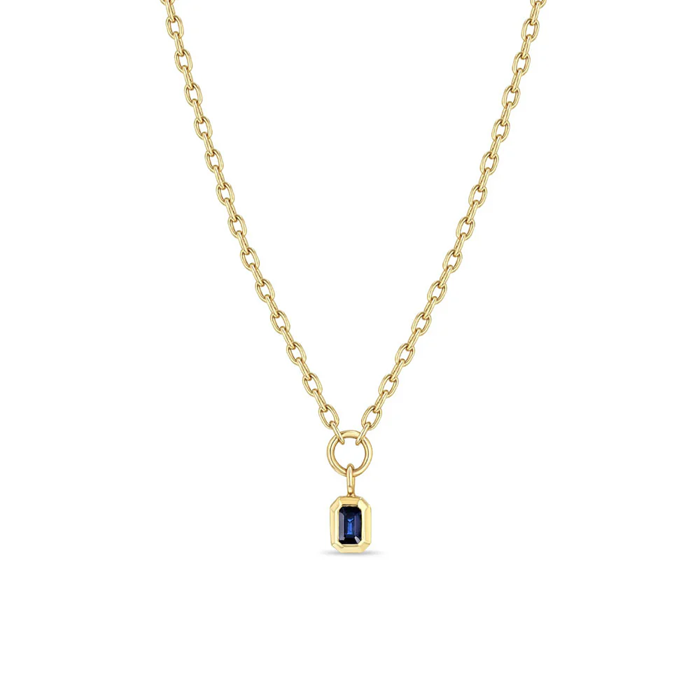 Zoe Chicco Blue Sapphire Pendant Necklace 14K Yellow Gold