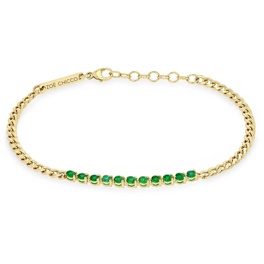 Zoe Chicco Curb Chain Emerald Tennis Bracelet