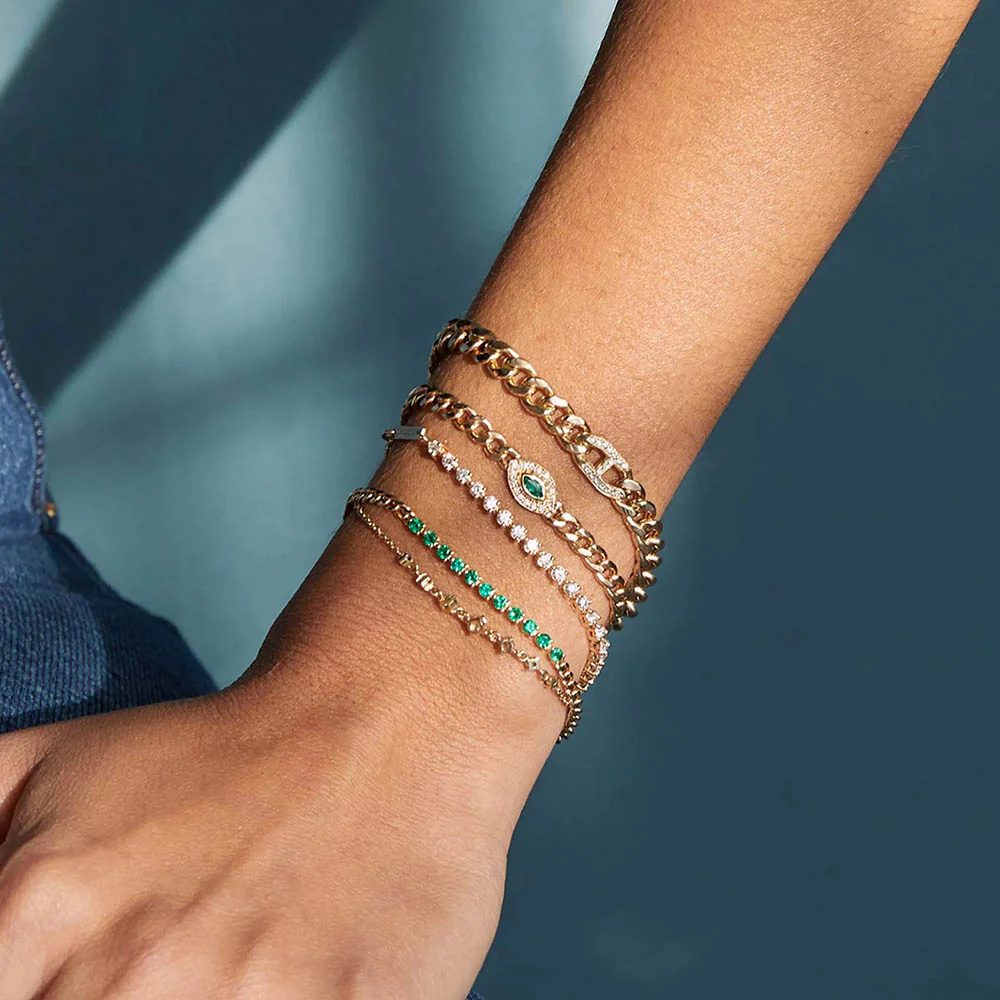 Zoe Chicco Curb Chain Emerald Tennis Bracelet - Image 2