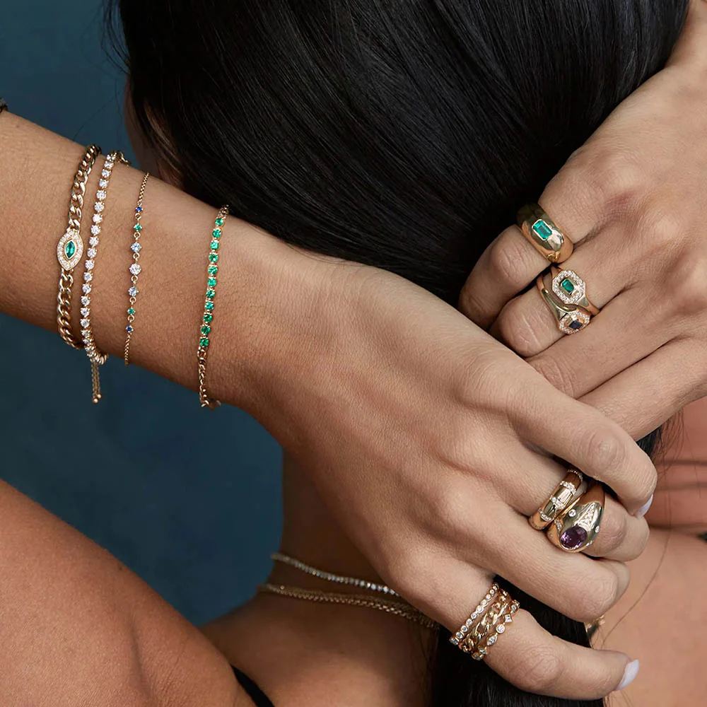 Zoe Chicco Curb Chain Emerald Tennis Bracelet - Image 3