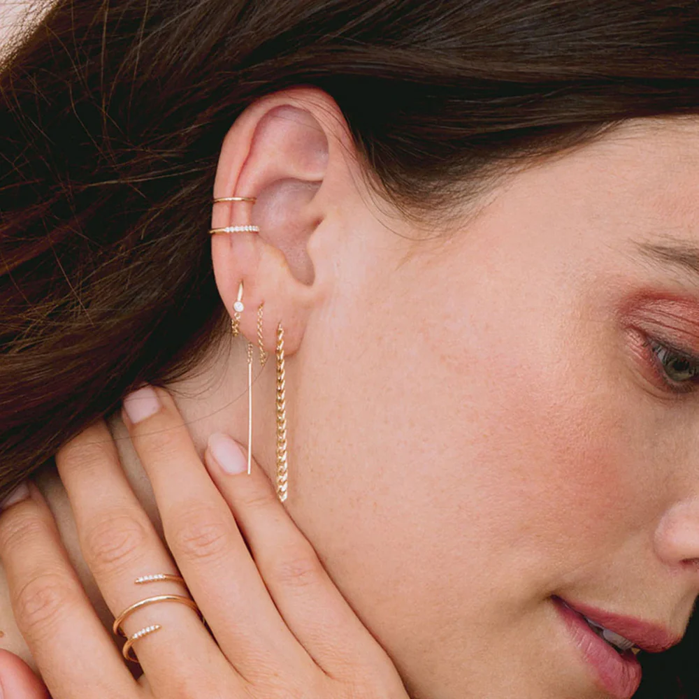 Zoe Chicco Diamond Bezel Wire and Chain Huggie Earrings 14K Yellow Gold - Image 2