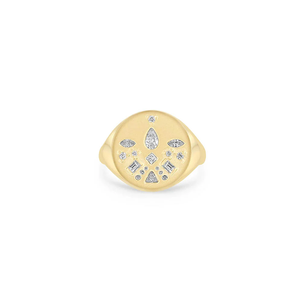 Zoe Chicco Diamond Mosaic Round Signet Ring