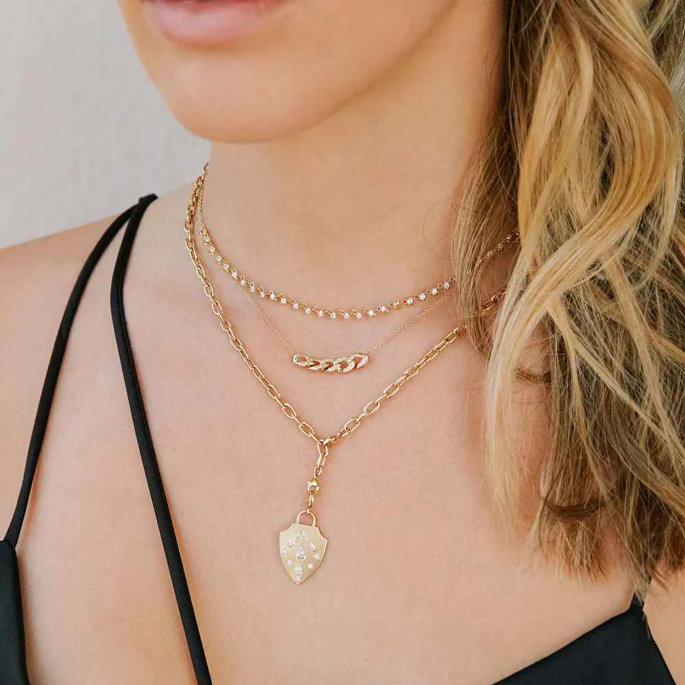 Zoe Chicco Diamond Mosaic Shield Pendant Necklace 14K Yellow Gold - Image 2