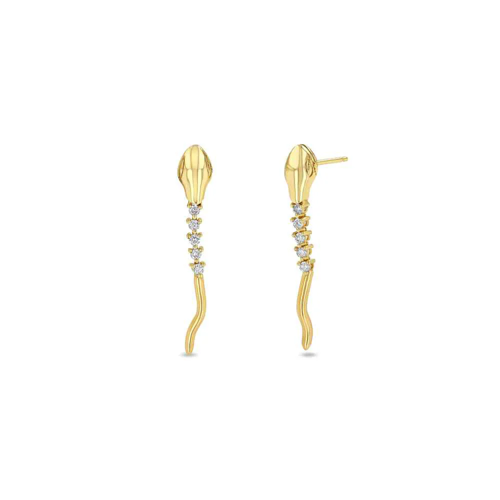 Zoe Chicco Diamond Tennis Snake Drop Earrings 14K Yellow Gold