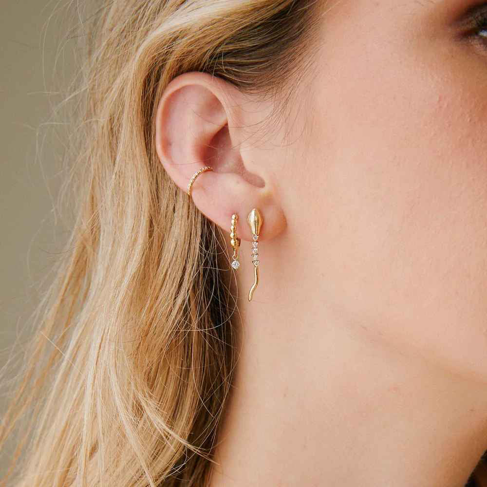 Zoe Chicco Diamond Tennis Snake Drop Earrings 14K Yellow Gold - Image 2