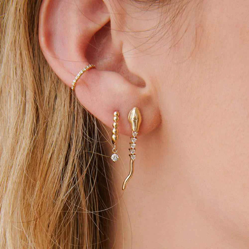 Zoe Chicco Diamond Tennis Snake Drop Earrings 14K Yellow Gold - Image 3