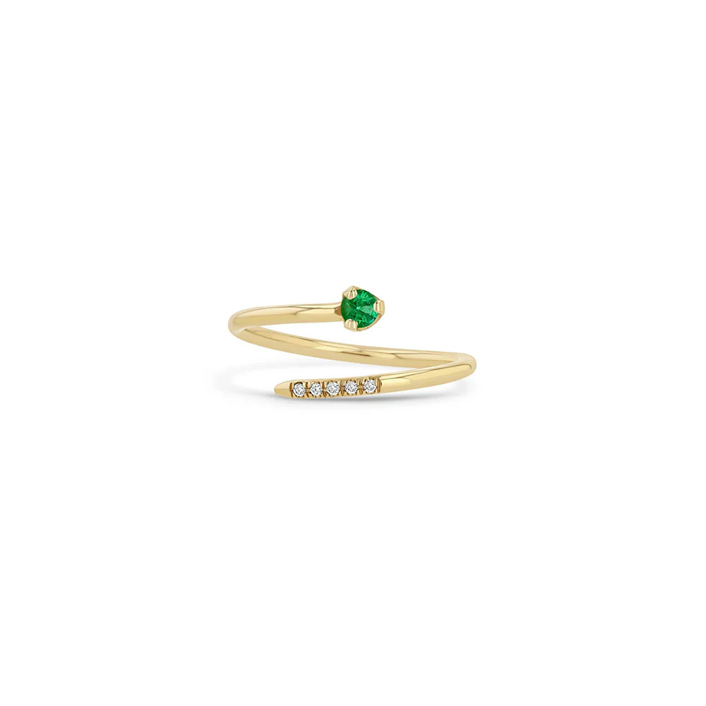 Zoe Chicco Emerald and Pave Diamond Bypass Ring