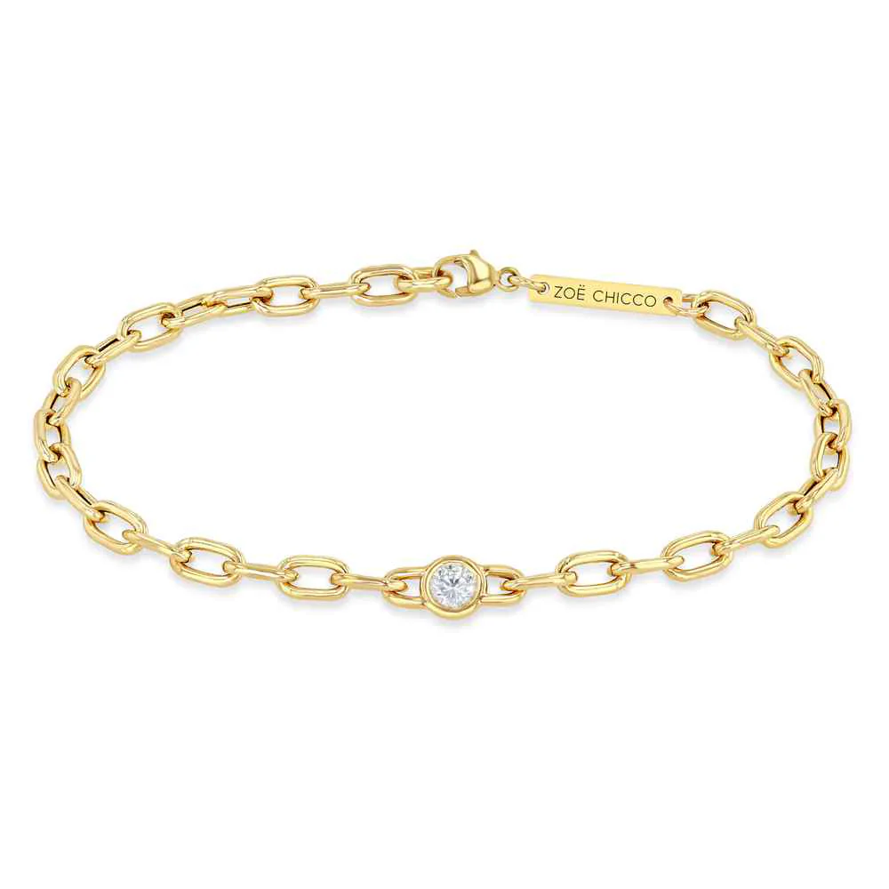 Zoe Chicco Floating Diamond Medium Square Oval Chain Bracelet