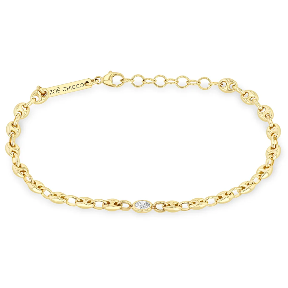 Zoe Chicco Floating Diamond Small Puffed Mariner Chain Bracelet