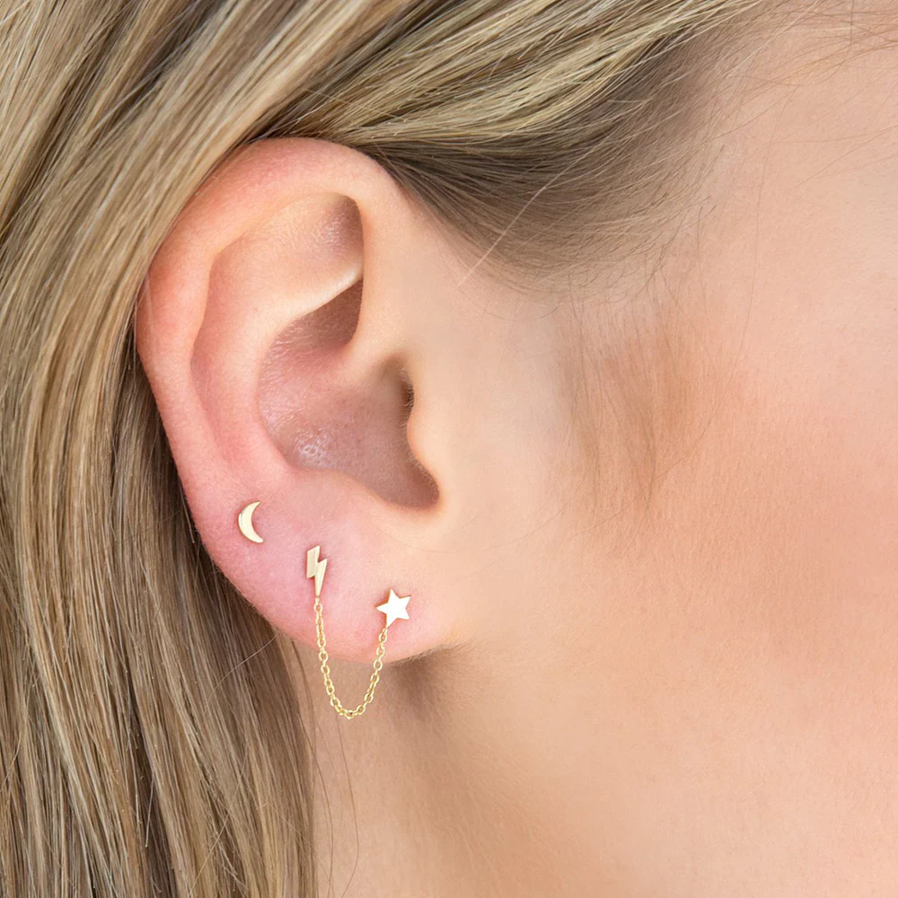 Zoe Chicco Itty Bitty 14K Yellow Gold Crescent Moon Stud Earring - Image 2