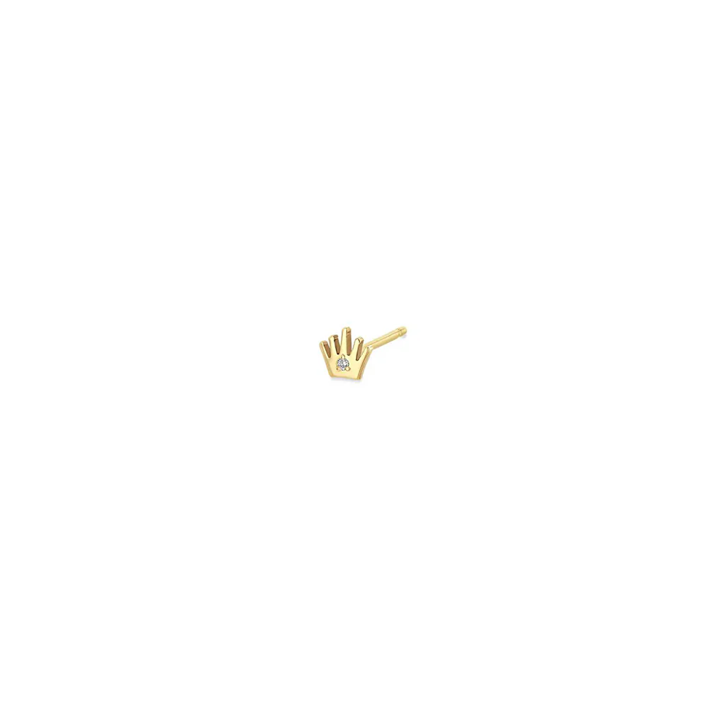 Zoe Chicco Itty Bitty 14K Yellow Gold Diamond Crown Stud Earring