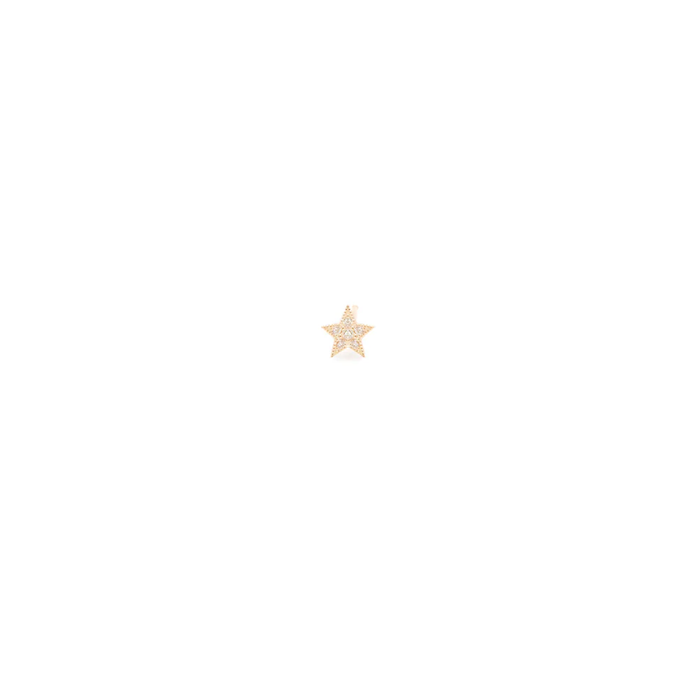 Zoe Chicco Itty Bitty 14K Yellow Gold Pave Diamond Star Stud Earring