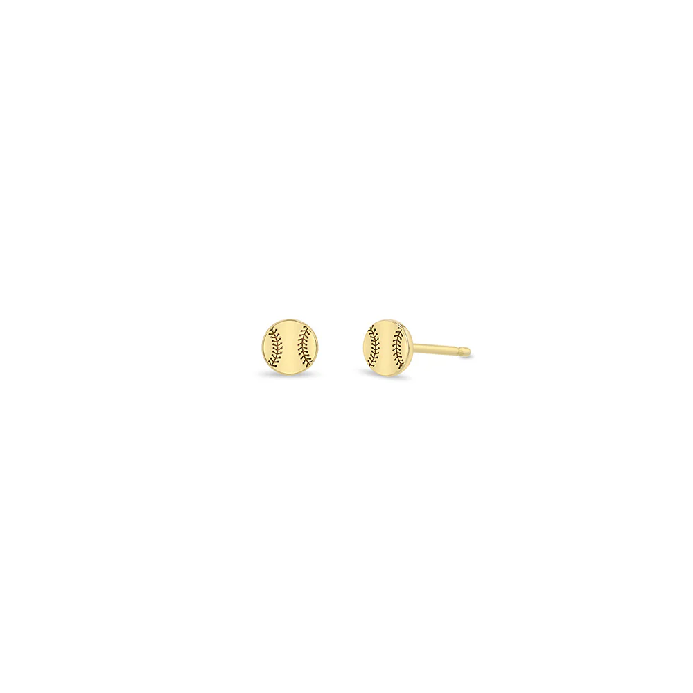 Zoe Chicco Itty Bitty Baseball Stud Earrings 14K Yellow Gold