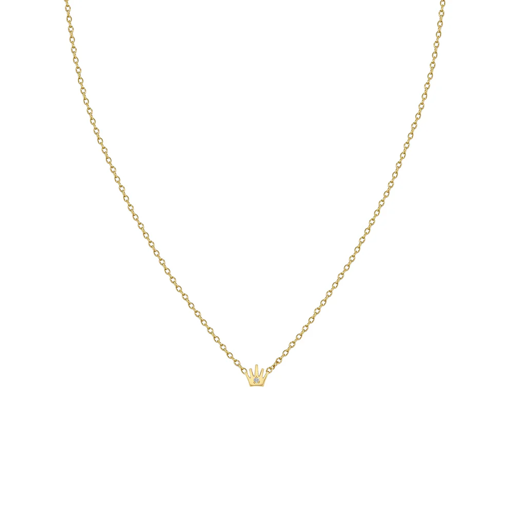 Zoe Chicco Itty Bitty Diamond Crown Necklace 14K Yellow Gold