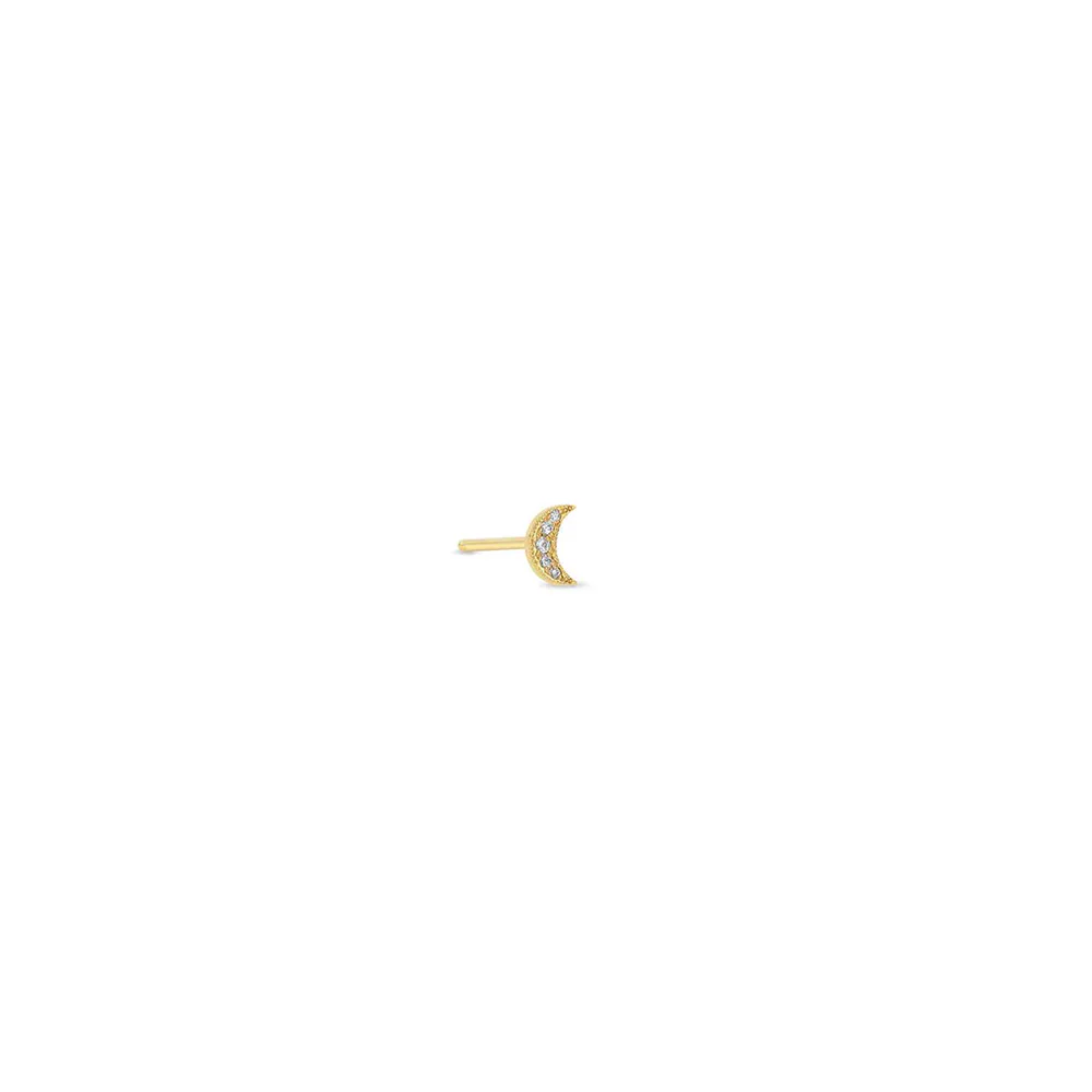 Zoe Chicco Itty Bitty Diamond Moon Stud Earring 14K Yellow Gold