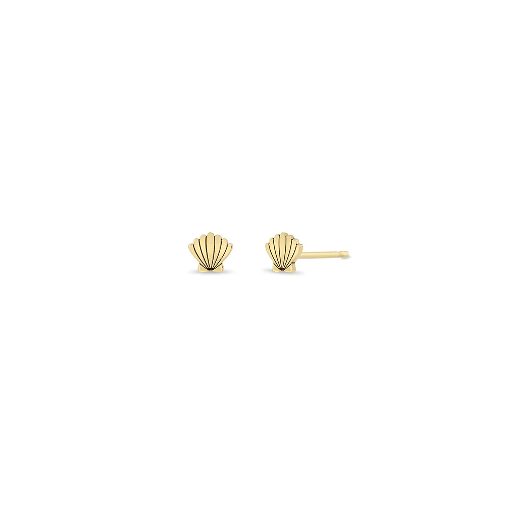 Zoe Chicco Itty Bitty Seashell Stud Earrings 14K Yellow Gold