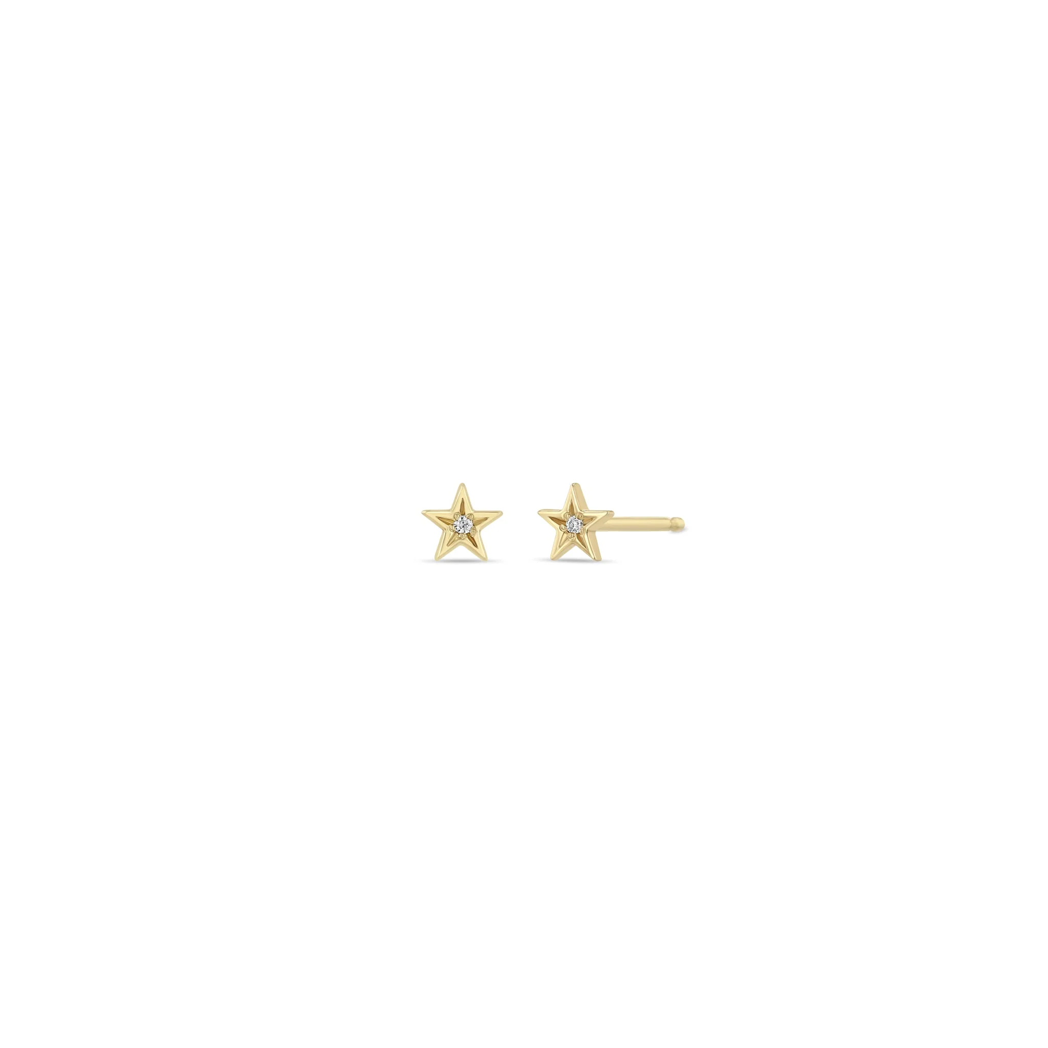 Zoe Chicco Itty Bitty Star Diamond Stud Earrings 14K Yellow Gold