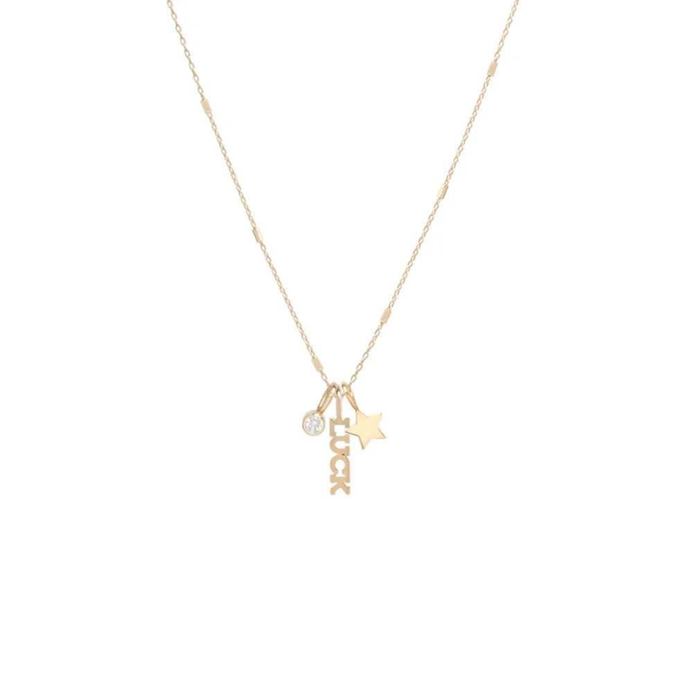Zoe Chicco Luck Charm Necklace With Star Diamond 14K Yellow Gold
