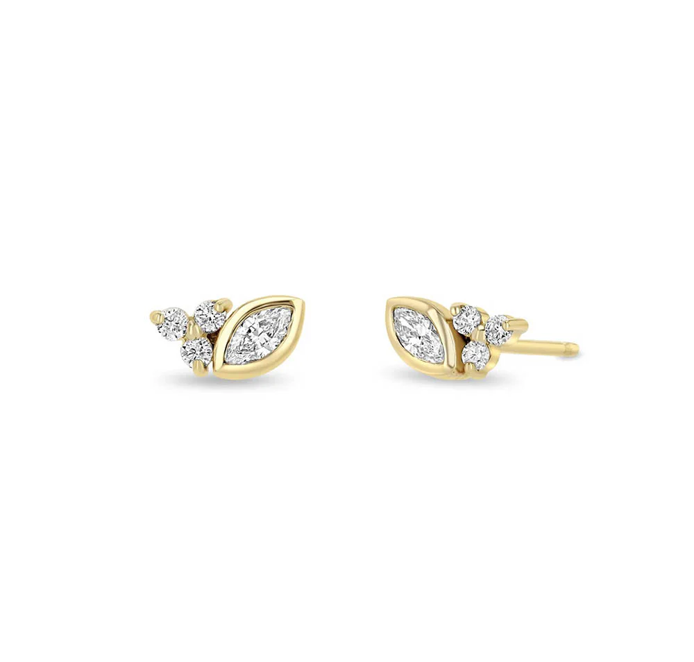 Zoe Chicco Marquise and Diamond Trio Stud Earrings
