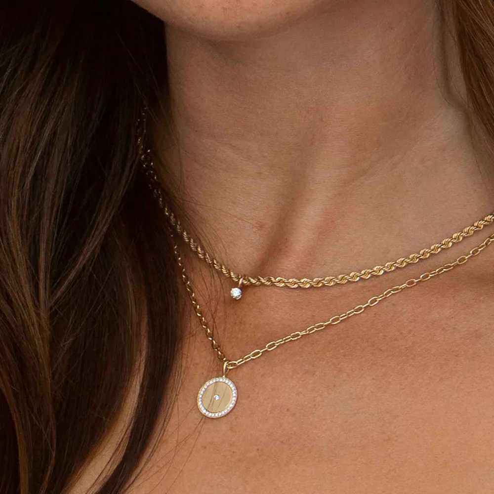 Zoe Chicco Medium Diamond Disc Chain Necklace 14K Yellow Gold - Image 2