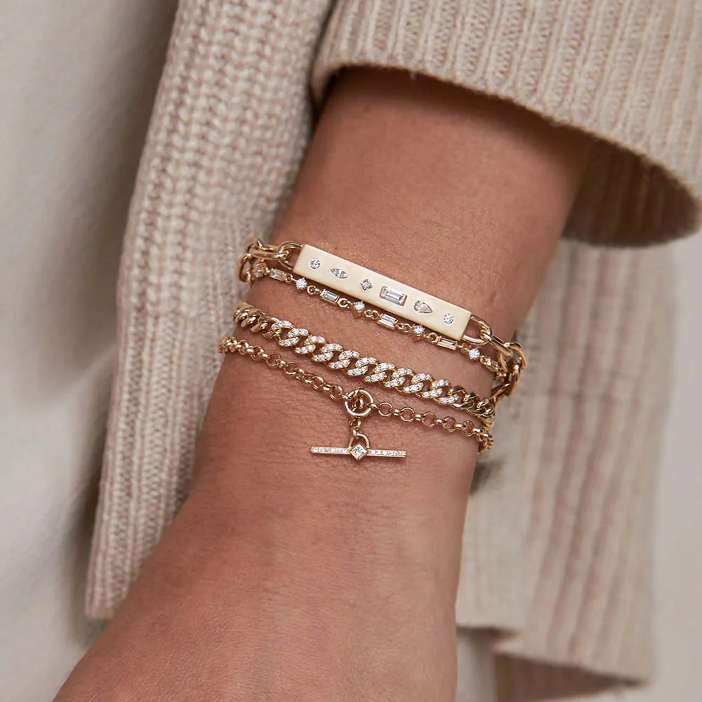 Zoe Chicco Mosaic Diamond ID Bar Bracelet - Image 2