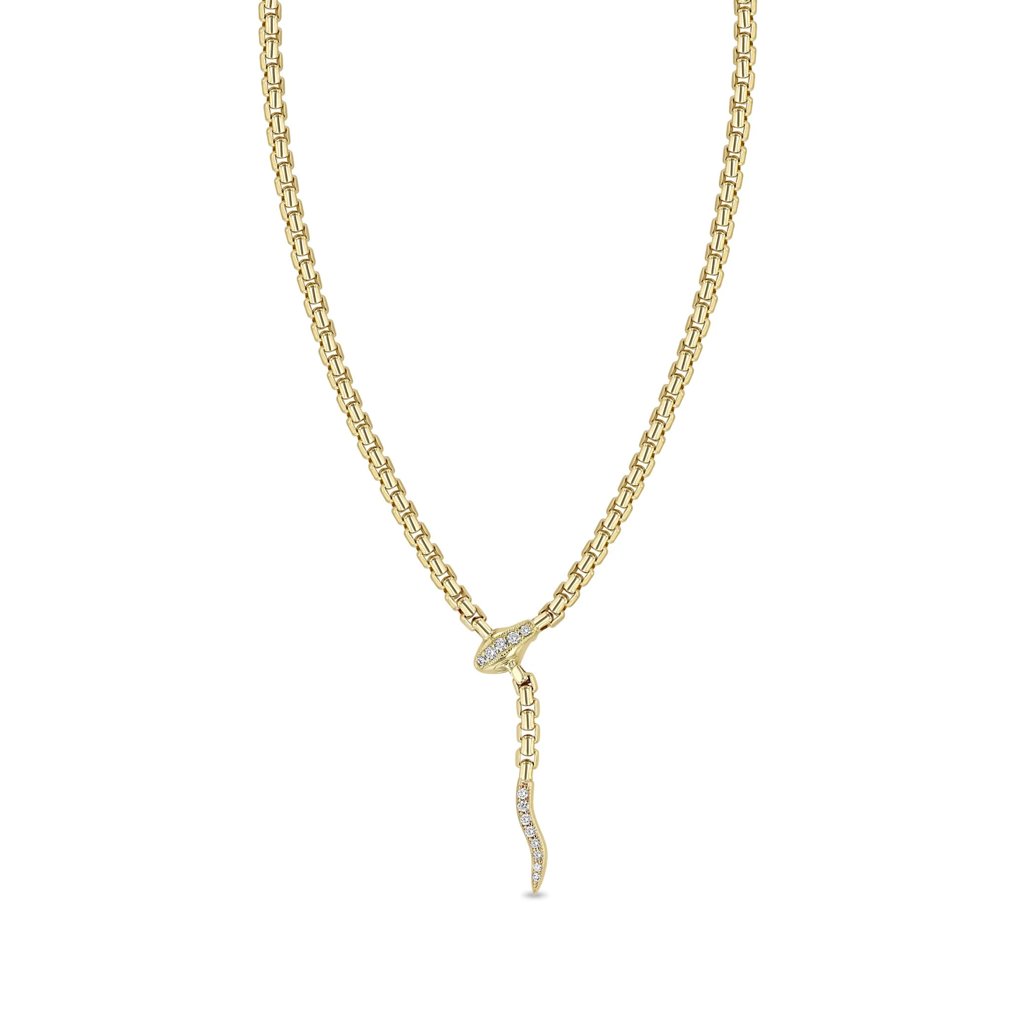 Zoe Chicco Pavé Diamond Snake Lariat Necklace 14K Yellow Gold