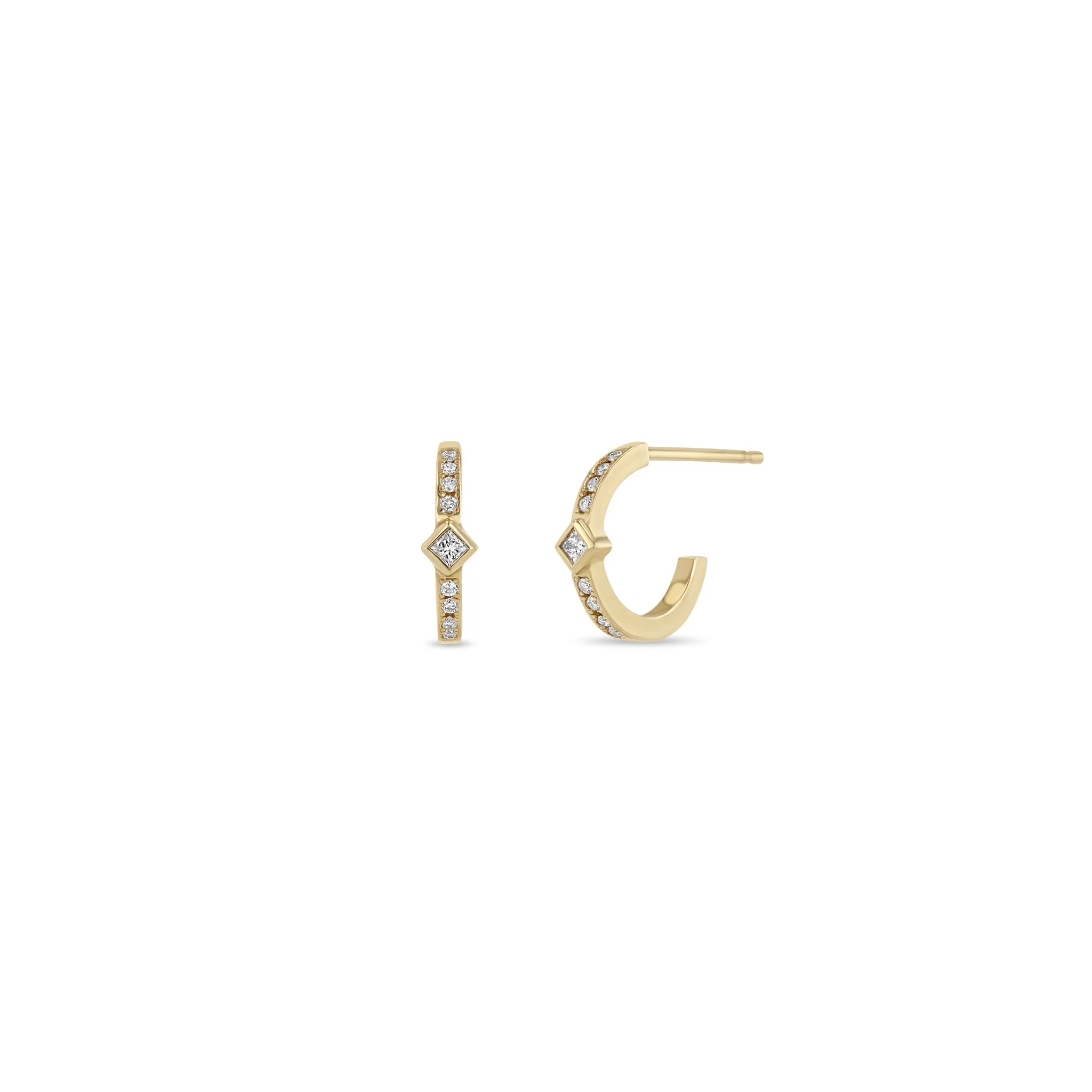 Zoe Chicco Princess Diamond Huggie Hoop Earrings 14K Yellow Gold