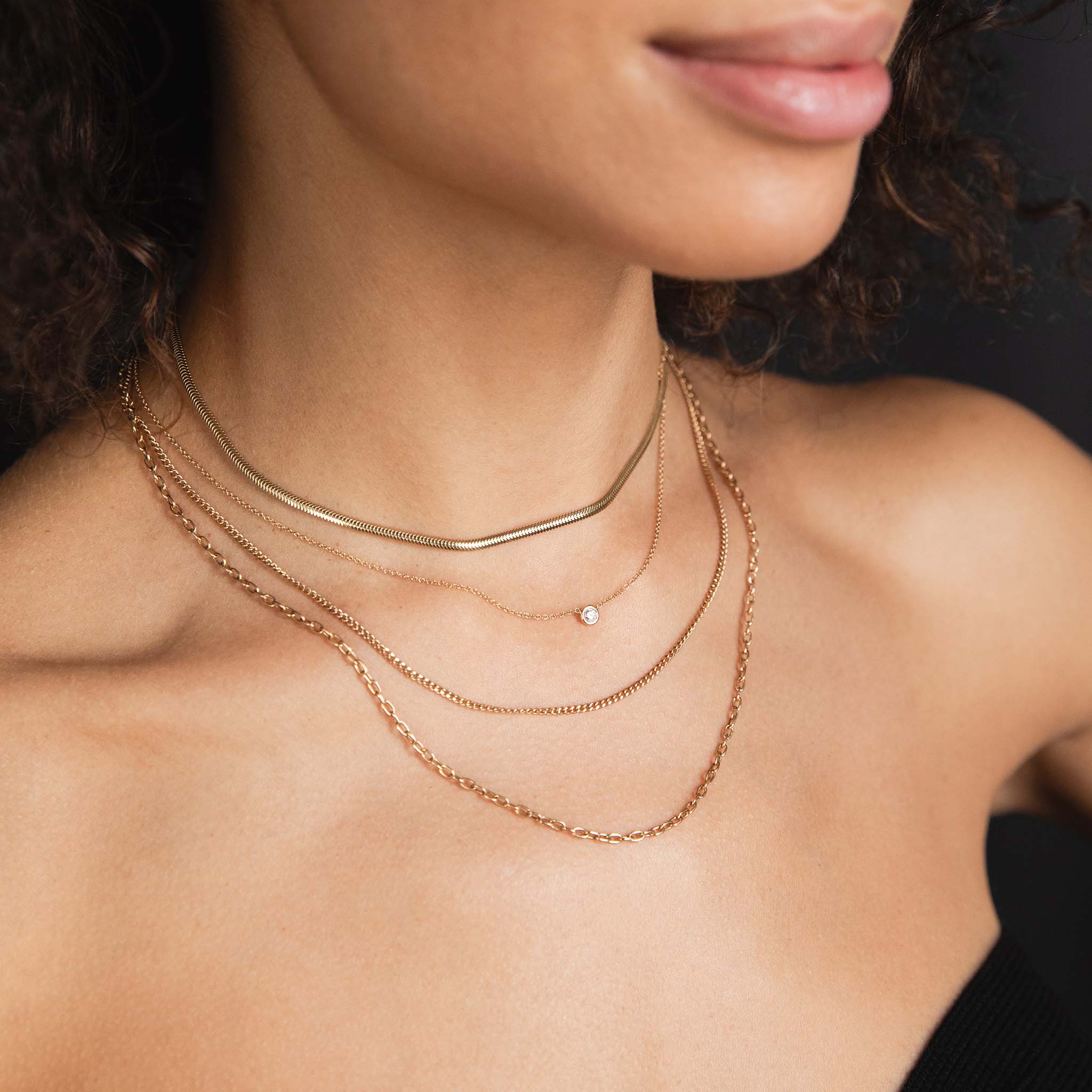 Zoe Chicco Small Oval Snake Chain Necklace 14K Yellow Gold - Image 2