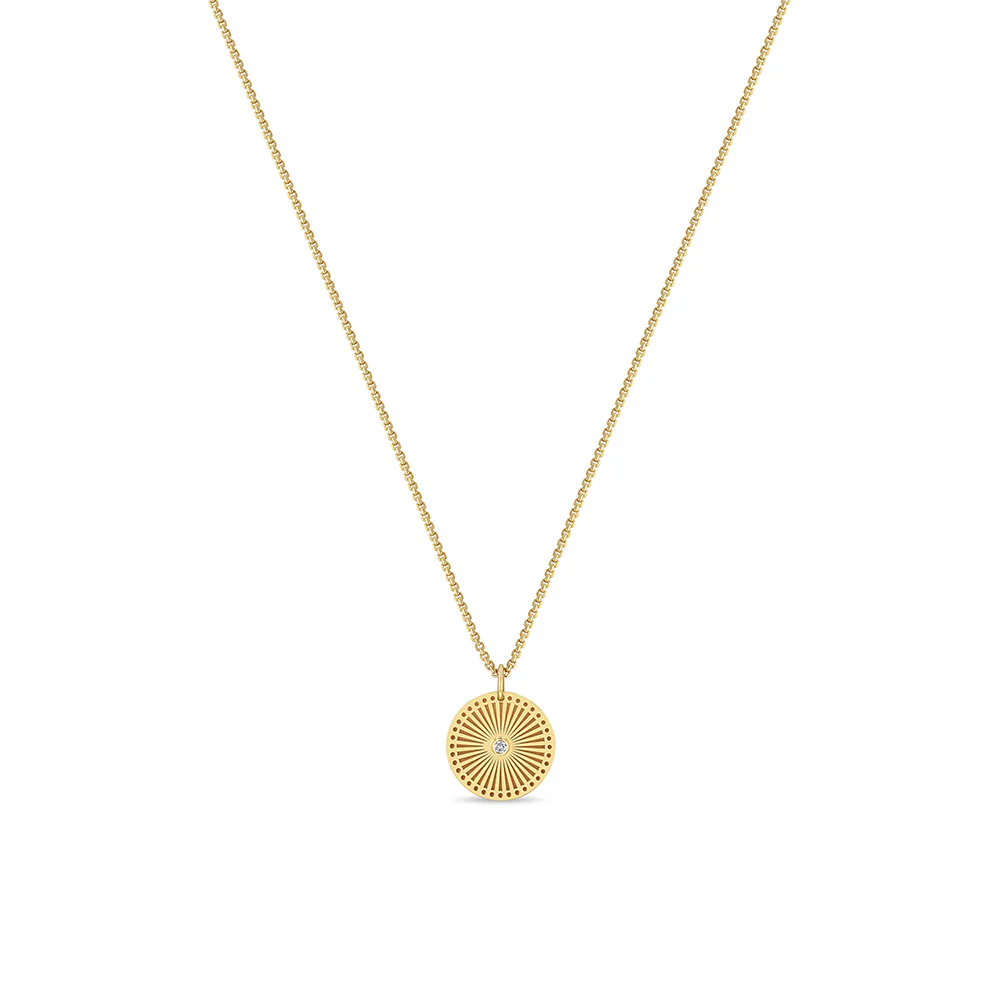 Zoe Chicco Small Sunbeam Medallion Box Chain Necklace